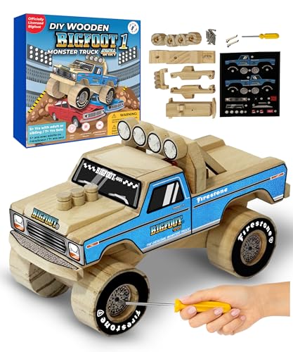 DIY Bigfoot 1 Monster Truck Wooden Kit w/Stickers (Small 5)- Officially Licensed Kids Building Kit - Wood Building Kits for Kids & Stem Toys for Ages 5-8 Years - Arts & Crafts Kits for Children