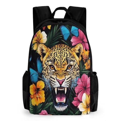 Cute Waterproof Jungle Florals Cheetah Leopard Print Bag, Backpack Easy to Storage, Lightweight Soft Bags for Outdoor Travel Work College Sports