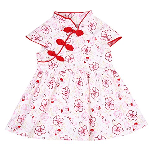 SUNMUY Kids Baby Girl Chinese Cheongsam Dress Qipao Classical Dress Outfit Set Cloths (Red, 6-12M)