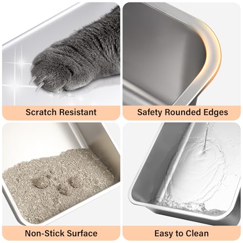 Stainless Steel Cat Litter Box with Lid, Large Metal Litter Box Stainless Steel with Mat & Scoop, Odor-Free/Anti-Leakage & Non-Stick/Easy Clean, High-Sided Litter Box for Multiple Big Cats(XL/Grey) - Thumbnail 7