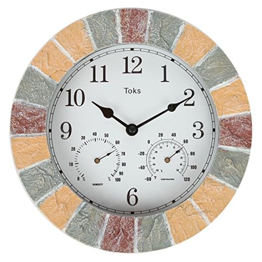 Lily's Home Hanging Wall Clock, Includes a Thermometer and Hygrometer and is Ideal for Indoor and Outdoor Use, Faux-Stone (10 Inches)
