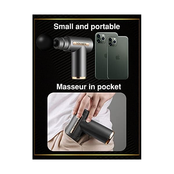 VINMEN Massage Gun【Newest 2022】 Mini Portable Body Muscle Massager Professional Deep Tissue Massage Gun for Pain Relief with 8 Attachment 6 Speeds.Small Size,Great Motivation.