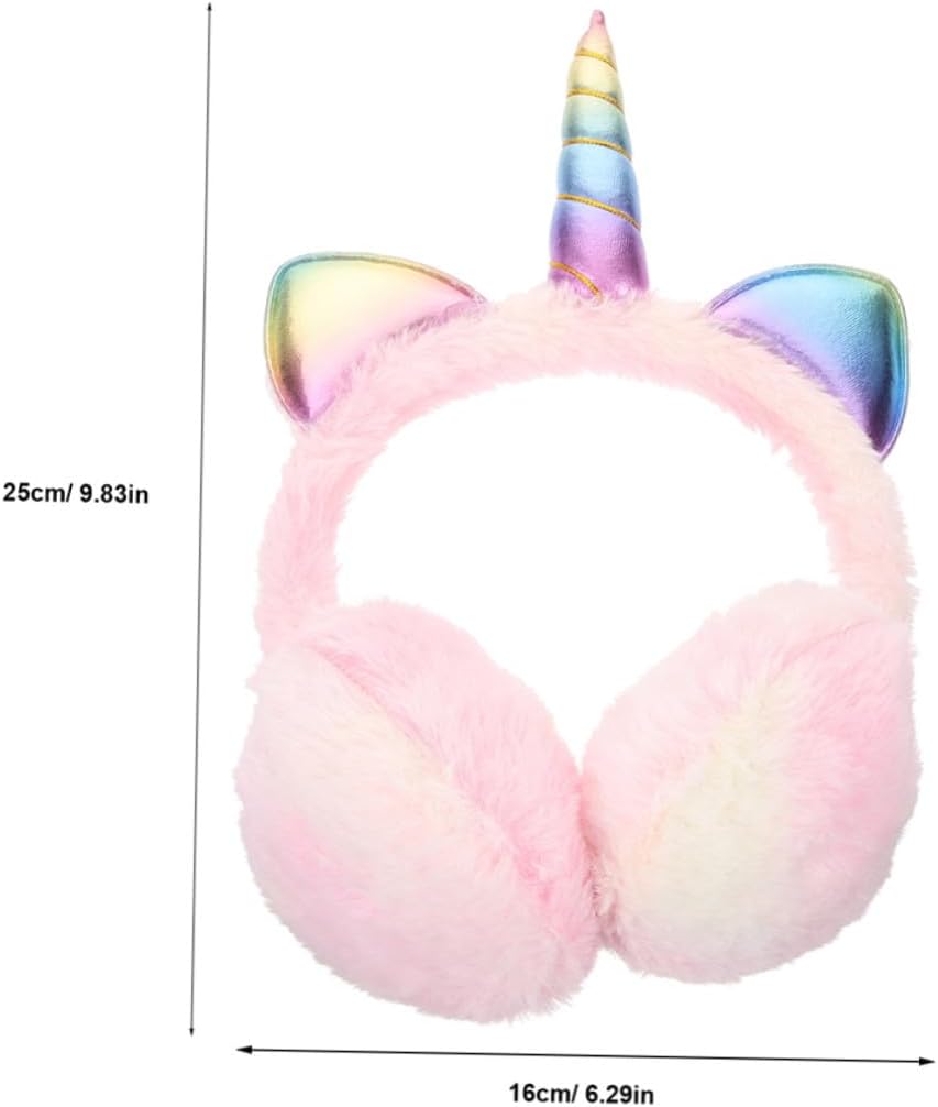Unicorn Ear Muffs 2pcs Pink Faux Fur Ear Covers Headband Warm Winter Earmuffs for Women Outdoor Cold Weather Protection