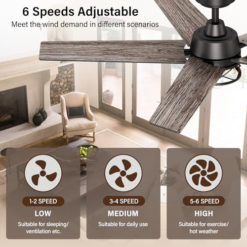 Image of 52 Inch Black Caged Ceiling Fans with Lights and Remote, No Light Bulbs