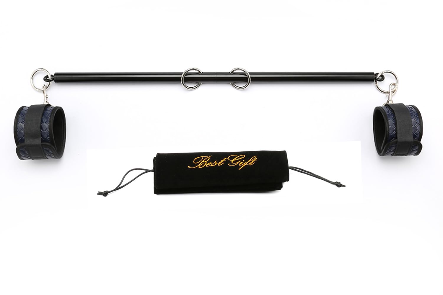 Adjustable Spreader Bar Set with 2 Adjustable PU Straps, Workout Bar, Sports Training Fitness Gear Home Indoor Gyms (Black+blue)