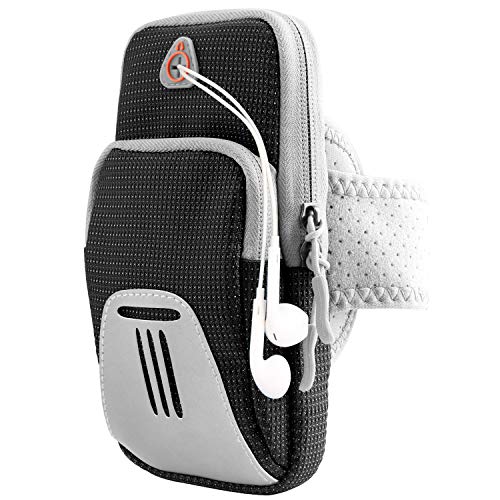 Tsuinz Arm Bag, Night Running Sports Fitness Gym Outdoor Workout Armband with Earphone Jack and Reflective Strip Compatible for iPhone Xs MAX XR XS X 8 Plus, Galaxy S10+ S10 S10e S9 Plus S9 (Black-2)