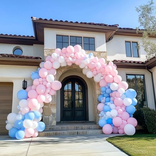 Image of 300 Pack White Pink and Blue Balloons 100 of each of the 3 colors 12 inch White Light Pink Light Blue Latex Party Balloon Bulk for Various Party Events Decorations