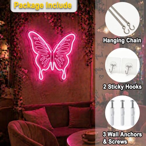 Image of Butterfly Neon Sign for Wall Decor Light Up Sign Led Signs for Room Party Home Wall Decor USB Powered