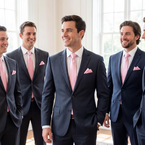 Image of Unittype 6 Pcs Mens Tie and Pocket Square Set, Solid Color Satin Formal Necktie Handkerchief for Wedding Fathers Day Gift