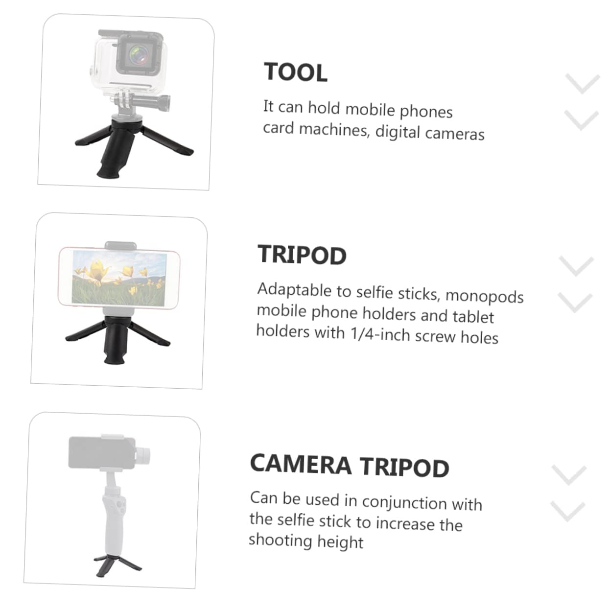Homoyoyo Treppiede da Tavolo Pieghevole 4 Pezzi per Smartphone e Fotocamera, Attacco 1/4", Abs Nero