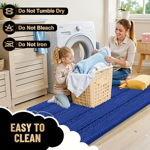 Image of OLANLY Thick Small Bathroom Rugs 24x16, Extra Soft Absorbent Chenille Striped Bath Rugs, Rubber Backing, Machine Wash, Bath Mats for Bathroom Floor, Tub and Shower, Home Decor Accessories, Royal Blue
