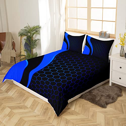 Feelyou Geometry Bedding Set Geometry Honeycomb Comforter Cover For Kids Boys Girls Teens Hexagonal Geometrical Blue Black Duvet Cover Breathable Beehive Bedspread Cover Room Decor Quilt Cover Full Size thumb #1