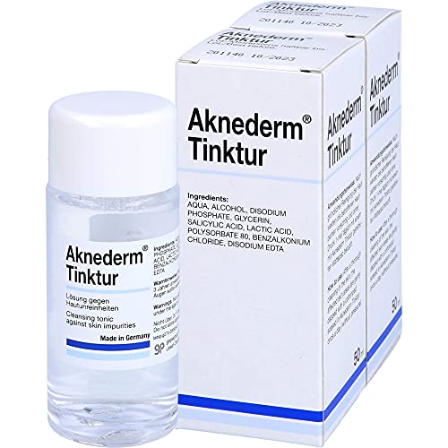 aknederm Tinktur 2x 50ml - mit Lactic Acid/Milchsäure (AHA) und Salizylsäure (BHA) - sanfte porentiefen Hautreinigung und Desinfektion - Zink Gesichtswasser für trockene/sensible & unreine Haut – Bild 3