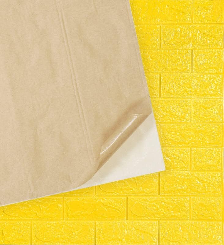 Image of POZET 3D Brick Wallpaper PE Foam self Adhesive Brick Design Wall Stickers /DIY Wallpaper for Home Hotel Living Room Bedroom Cafe Deco (70 x 77 cm) (Yellow) Pack of 6