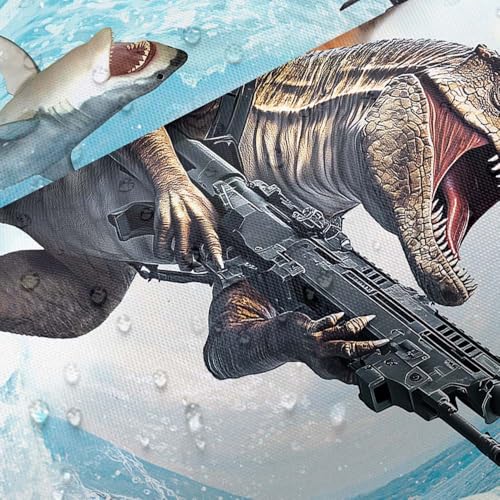 Image of Funny Cat Shower Curtain Set, Cute Cat Riding Dinosaur Surfing in Ocean Wave Ocean Theme Curtains for Bathroom, Surfer Dinosaur Nautical Polyester Fabric Waterproof Kids Bath Shower Curtain Decorative