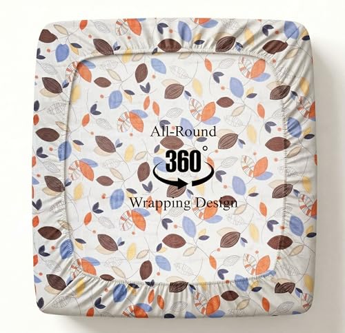 Image of BSB HOME 240 TC Cotton Fitted Double Bedsheet with 2 Pillow Covers, Elastic Bed Sheet, Soft Breathable Skin-Friendly Fabric, All Season Comfort - 72 x 72 + 8 Inches (Espresso & Amber Leaf)