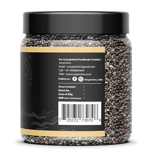Image of Organic Box 100% Natural and Premium Raw Unroasted Chia Seeds and Basil Seeds - 250 Gram Each - Omega 3 and Fiber for Weight Loss - Diwali Gift Pack (500gm)