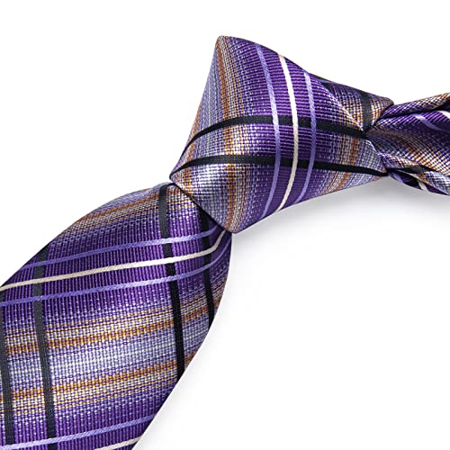 Image of DiBanGu Striped Tie Set for Men Silk Woven Plaid Necktie and Pocket Square Cufflinks Business Wedding