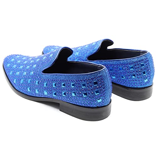 Men's Vintage Studded Rhinestone Designer Classic Smoking Dress Tuxedo Loafers Slip On Shoes Sm-11 (Blue, Us_Footwear_Size_System, Adult, Men, Numeric, Medium, Numeric_12) #TOP4