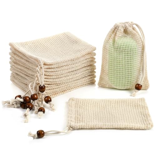 Soap Bag 10 Pack Soap Bags Mesh Soap-Bag Natural Sisal Soaps Saver Bag Foaming Drying Soaps Holder for Shower (Pure Cotton)