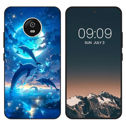WUACYEAMING Funda Bonita para Motorola Moto G5 Plus,Carcasa con Aesthetic Lindo Dibujos,Ultrafina Suave TPU Antigolpes Case Divertidas Diseño Negro-Delfines