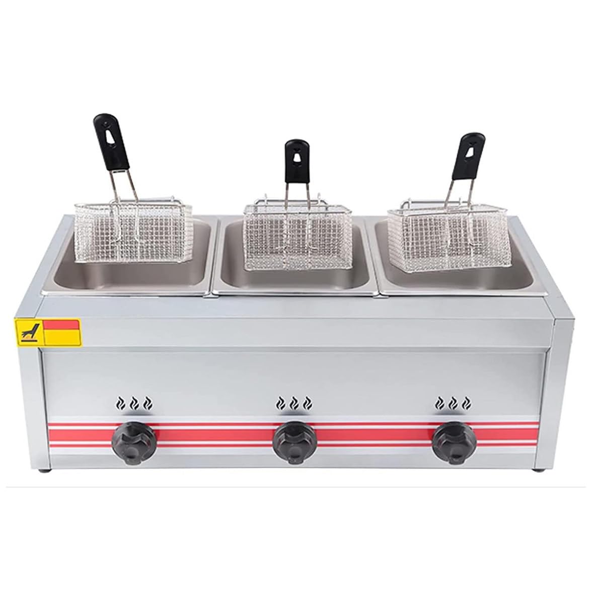 Friggitrice a Gas Professionale, friggitrice Professionale in Acciaio Inox con cestelli e coperchi, per Cucina Domestica, Ristorante Commerciale, 10 l (10 l + 10 l + 10 l