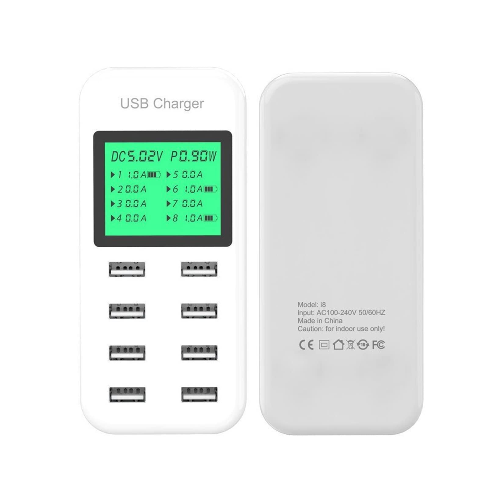 Chargeur USB, Smart Multi USB AC Hub LCD Affichage 8 ports USB Chargeur mural Adaptateur secteur Station de charge murale