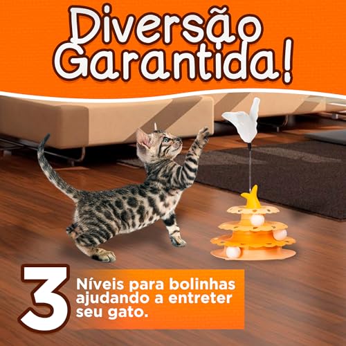 Brinquedo Interativo para Gatos Torre de Bolinhas - Estimula Instinto de Caça e Exercícios, 3 Níveis