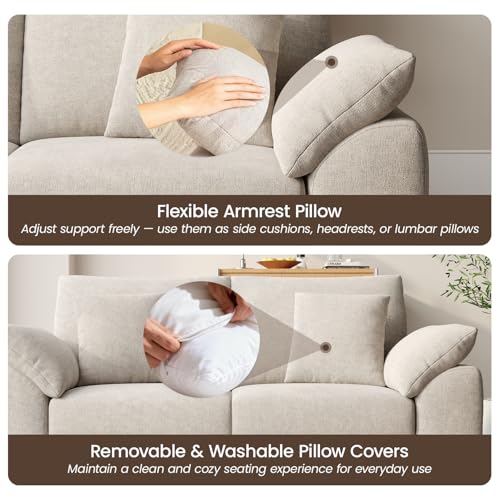 Image of 75.6 inch Modern Loveseat Sofa for Living Room, Cloud Boneless Couches with 4 Pillows, Mid Century Loveseat couches for Small Place, No Assembly Required, Camel