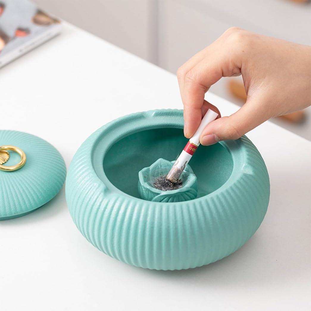 GVILTY Moderno Posacenere di Sigaretta in Ceramica in Ceramica con Coperchio, Posacenere da Sigaretta da Tavolo per Interno Esterno E Decorativo Tavolo da Tavolo da Black