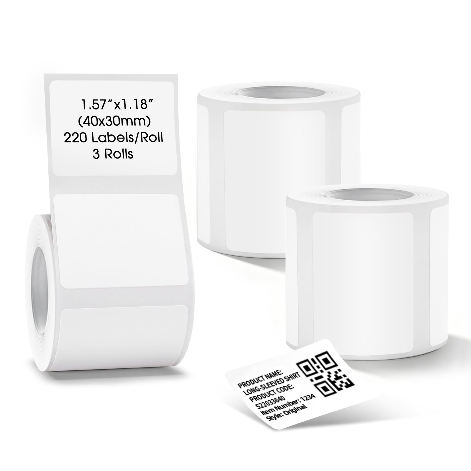 Lot de 3 rouleaux de ruban adhésif pour étiqueteuse - 660 pièces de papier d'impression d'étiquettes blanches - 40 x 30 mm - Pour adresse d'expédition professionnelle, logo, bocal, code-barres - Ruban