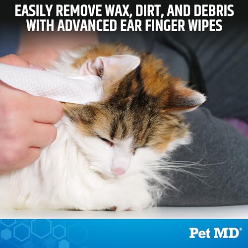 Image of Pet MD Advanced Ear Finger Wipes for Dogs & Cats - Cucumber Melon (50ct) | Non-Irritating Cat Ear Wipes & Puppy Ear Cleaner - Pet Safe Cleaner to Aid in Itchiness and Odor