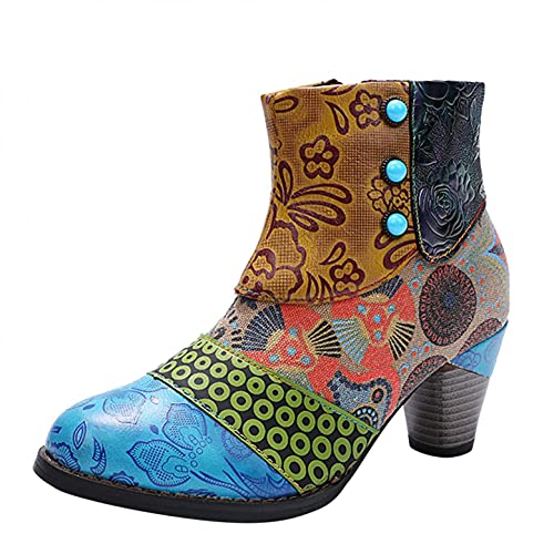 Hbeylia Boots For Women Fashion Snake Leather Round Toe Pump Ankle Booties Trendy Chunky High Heels Dress Short Boots For Ladies #TOP2