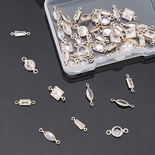 NBEADS 60 Pcs 6 Styles Brass Micro Pave Clear Cubic Zirconia Links - Image 4