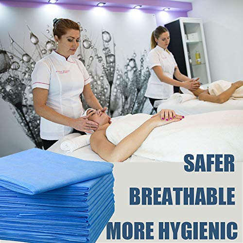 Image of Disposable Massage Table Sheets, 31 inch X 78 inch 20Pcs Waterproof Spa Bed Cover Non-Woven Fabric for Massage Therapist, Tatto, Waxing, Lash Bed, Salon Table (Blue)
