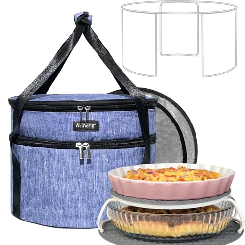 Arineng Pie Carrier, Hard-Sided Design, Insulated Bag For Casseroles, Round Insulated Cooler, Pie Tray With Lid And Handle For Hot And Cold Food Casserole Trays (Purple)  
