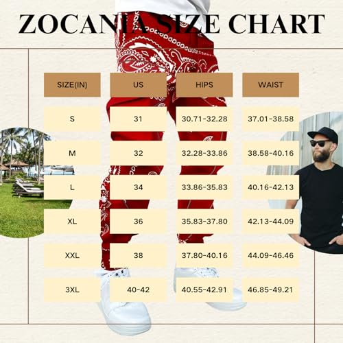 ZOCANIA Men's Casual Paisley Cargo Pants Jogger Sweatpants Zip Pockets Workout Bandana Streetwear Trousers Fall Winter2