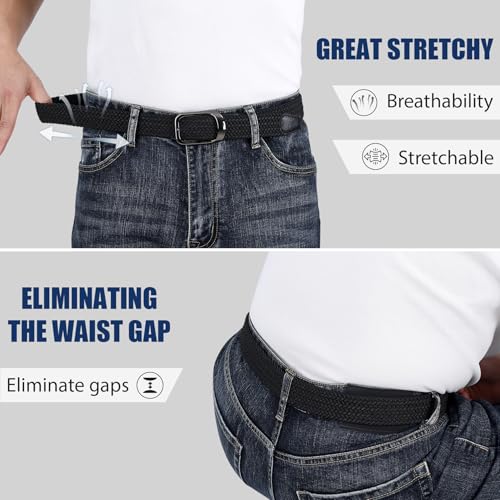 Image of JASGOOD Stretch Belt for Men, Men Women Elastic Woven Braided Belt 1 3 /8 Casual Belt Golf Belt for Jeans Pants