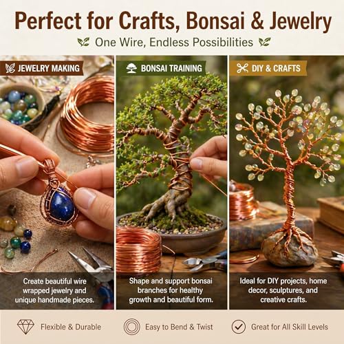 Image of Therwen 200ft 30 Gauge Copper Wire for Gardening, Electroculture, Bonsai, Jewelry Making Beading DIY Craft Pure Bare Copper Wire Spool