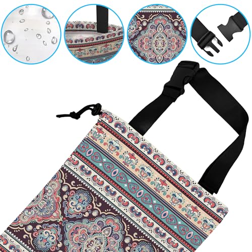 Image of Car Trash Bag Geomatric Textile Texture Car Garbage Bag Hanging Car Trash Can for Back Seat with Drawstring, Waterproof Garbage Bags for Car Accessories Vehicle Travelling Camping Outdoor