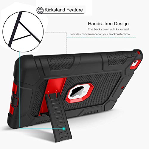 Ipad 6Th Generation Case, Ipad 5Th Gen Case, Bentoben 3 In 1 Heavy Duty Hybrid Soft Silicone Hard Plastic Cover With Kickstand Rugged Shockproof Protective Case For Ipad 2018/2017, Black & Red #TOP5