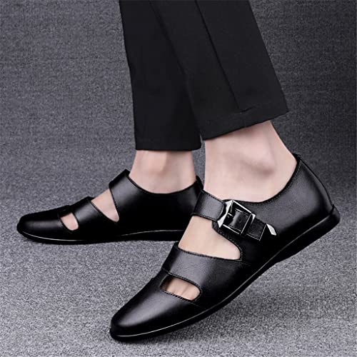 Business Dress Men Sandals Breathable Leather Shoes Men Half Slippers Men(Black a,38 Code)2