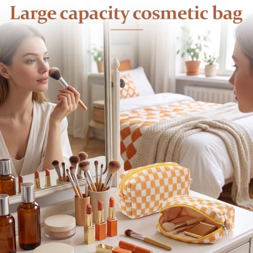 Gilprop 8 Pcs Checkered Makeup Bag Small Cosmetic Pouch Bulk,Orange by Gilprop - Used condition - Image 6