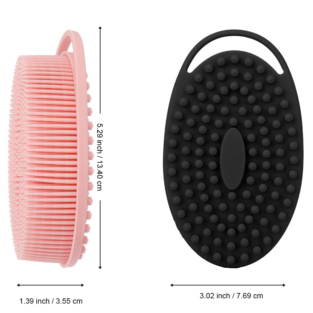 3 PCS Soft Silicone Body Scrubber,Silicone Body Shower,Silicone Loofah 2 in 4 Bath and Shampoo Brush, Body Scrubber Shower Cleaning Exfoliating Use,Lather Well, Black,Pink,Blue