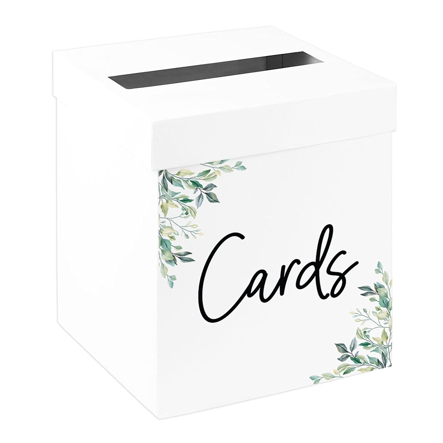 Andaz Press Sturdy White Wedding Day Card Box Greenery Foliage Wedding Gift Boxes for Cards Card Box for Bridal Shower Baby Shower Birthday Graduation Events 10x10x10 Inches