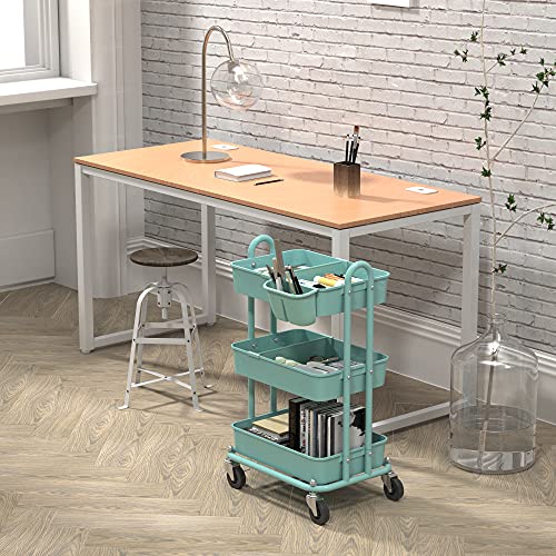 Simplehouseware 3-Tier Multifunctional Rolling Utility Cart With 2 Dividers And Hanging Bucket, Turquoise #TOP2