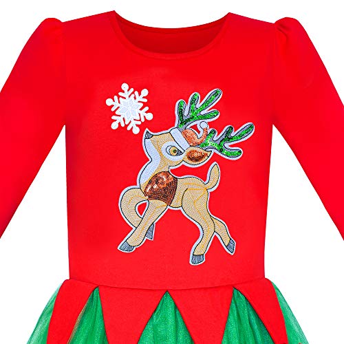 Sunny Fashion Girls Dress Christmas Santa Hat Long Sleeve Party Dress Size 6-123
