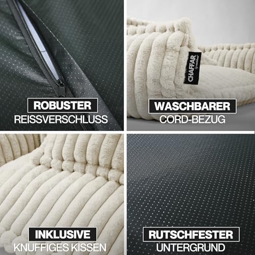 noviclass® Haustiersofa Chaffar Katzenbett Hundebett | Katzensofa Hundesofa | Orthopädische Matratze | Moderner Stil | Cord-Design Größen (Creme, M (80cm))