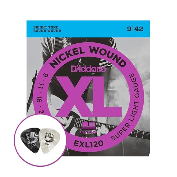 YEEN for D'Addario Electric Regular Super Light Gauge, 09/42 Bright Tone Round Wound Guitar Strings with Planet Waves Plectrum