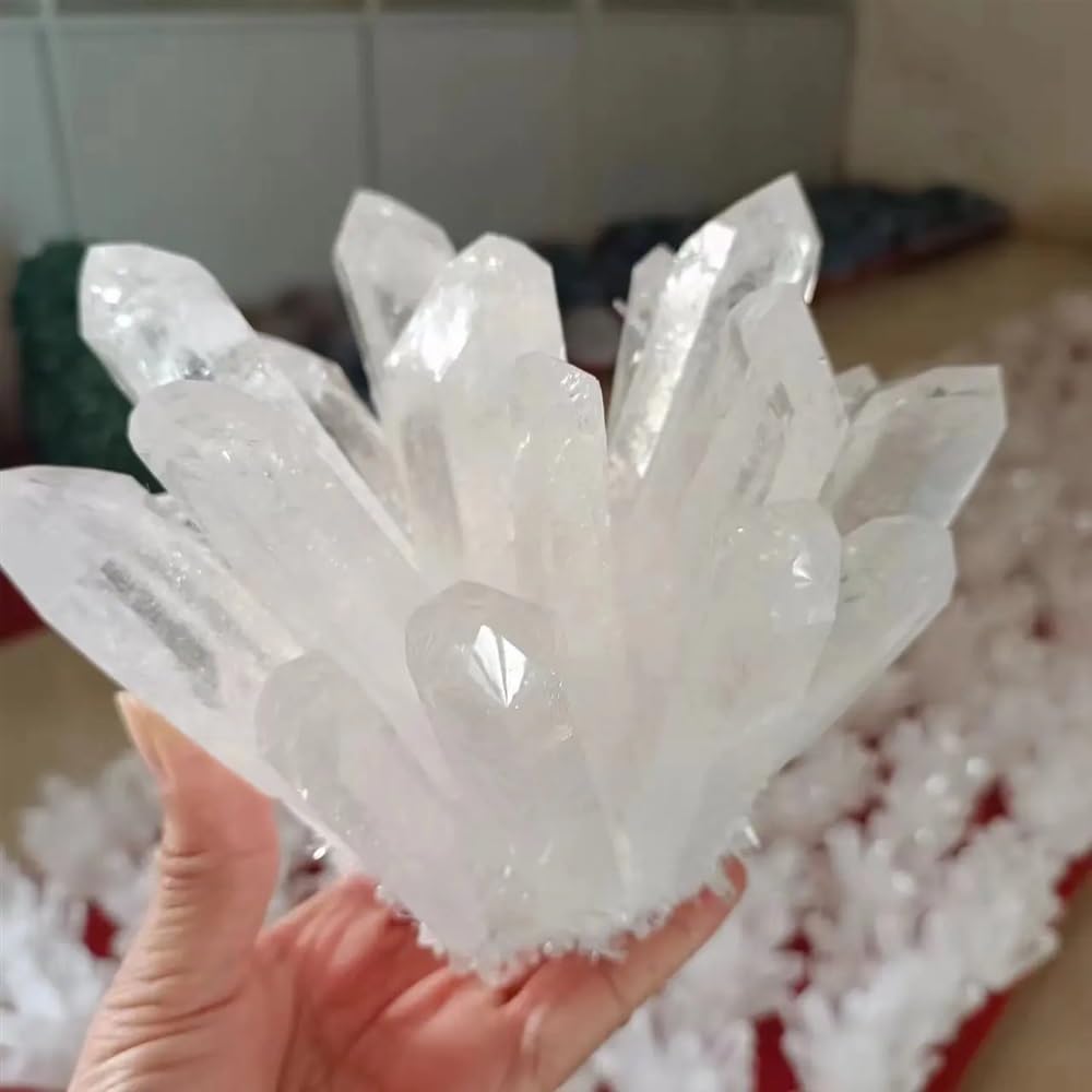 KJEBVHIRS Stone White Crystal Cluster, White Quartz Cluster, Stone(Size:200-300g)